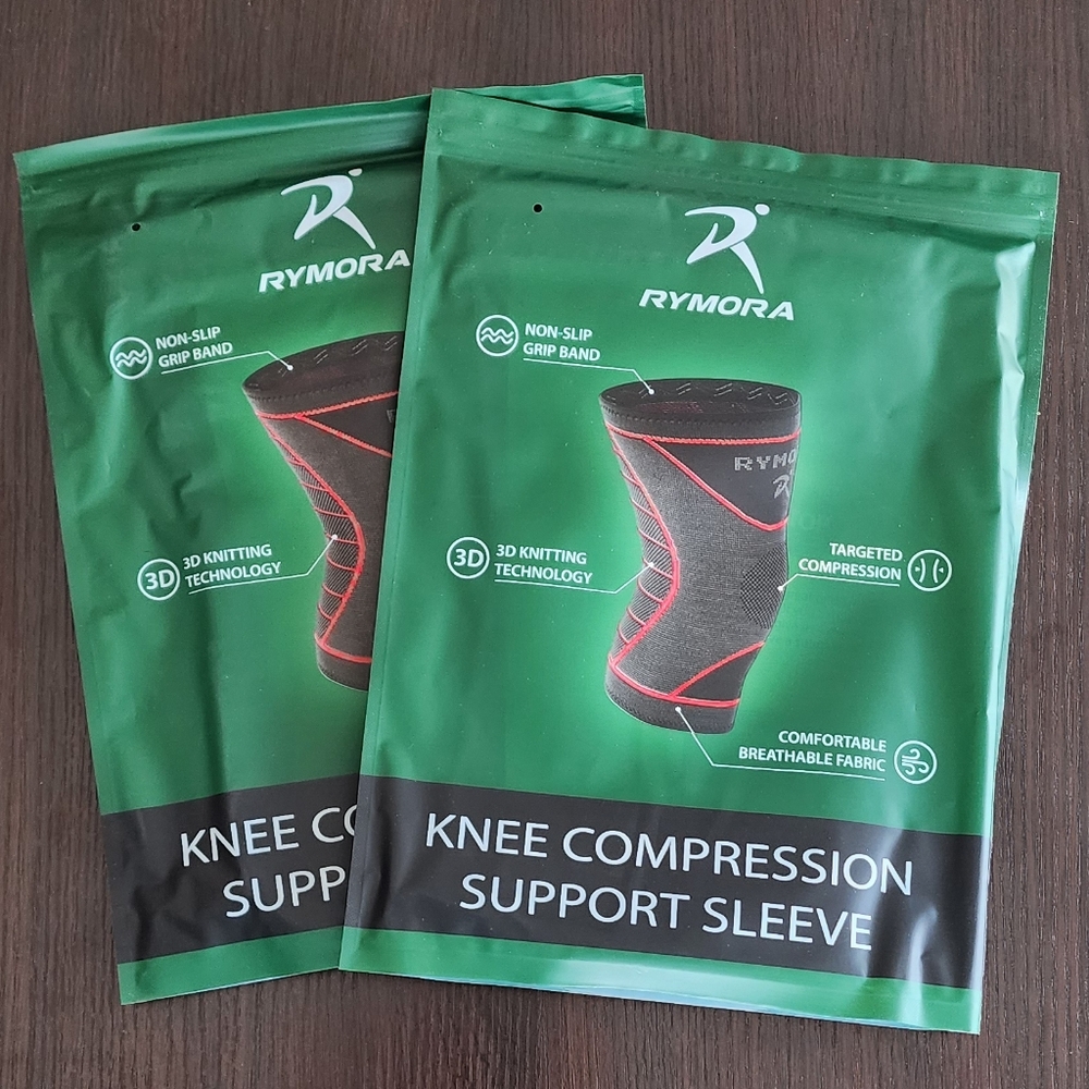 Rymora Knee Compression Support Sleeves, SET of 2, black with red accents NEW!
